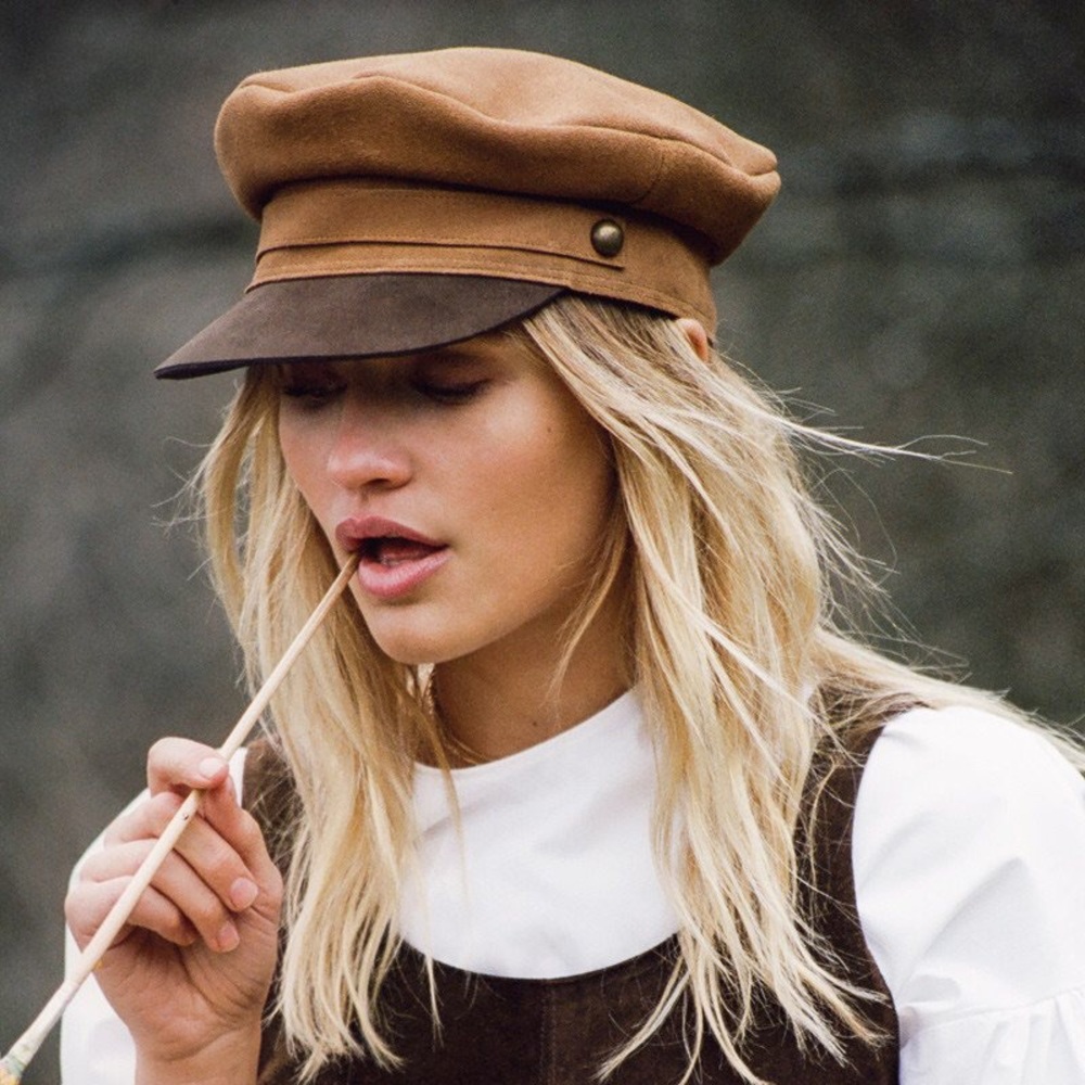 Lack of color 100% leather Lola cap newsboy nwot